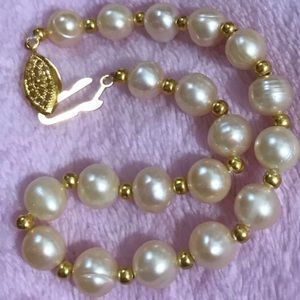 14K Gold Plated Natural Pink South Sea Pearl Bracelet